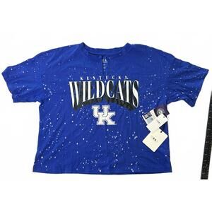 Kentucky Wildcats Blue Bleach Splatter Crop T-Shirt Womens Large NWT Erin Andrew